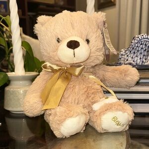 New Ganz Your blessed religious Adorable Tan Teddy Bear Gold Ribbon Cross plush